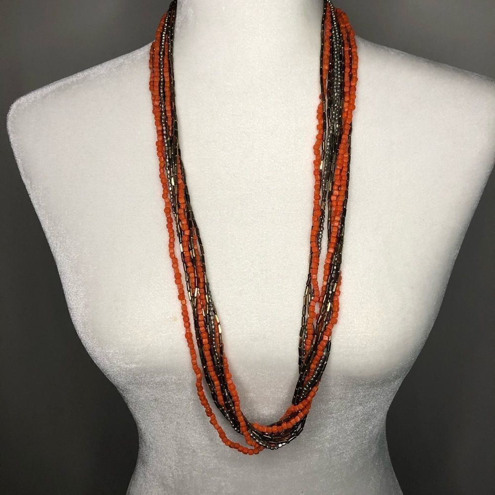 Kenneth Cole NY Orange and Gold Seed Bead Necklace